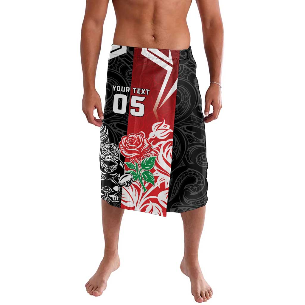New Zealand And England Rugby Custom Lavalava Maori Tiki With Red Rose Together