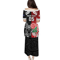 New Zealand And England Rugby Custom Puletasi Maori Tiki With Red Rose Together