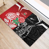 New Zealand And England Rugby Rubber Doormat Maori Tiki With Red Rose Together