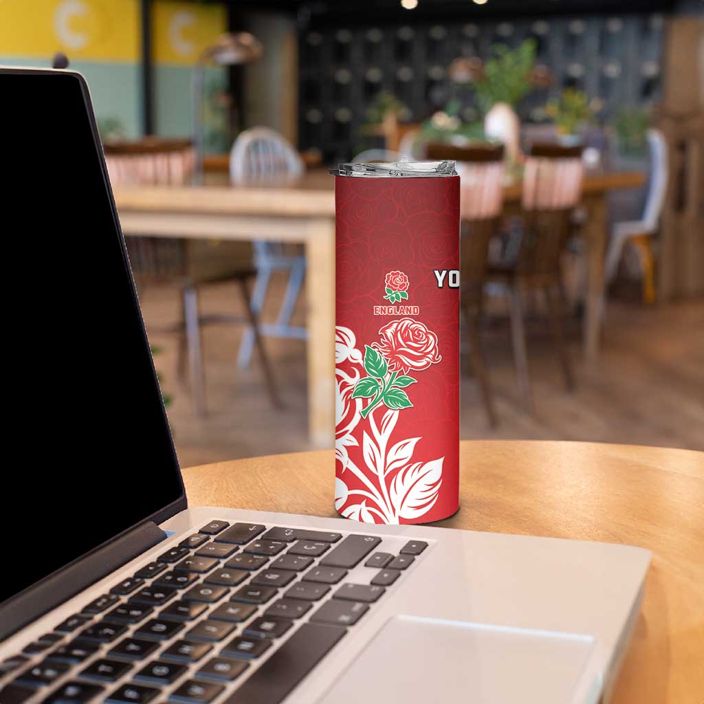 New Zealand And England Rugby Custom Skinny Tumbler Maori Tiki With Red Rose Together
