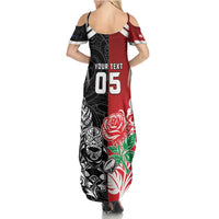 New Zealand And England Rugby Custom Summer Maxi Dress Maori Tiki With Red Rose Together