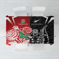 New Zealand And England Rugby Tablecloth Maori Tiki With Red Rose Together