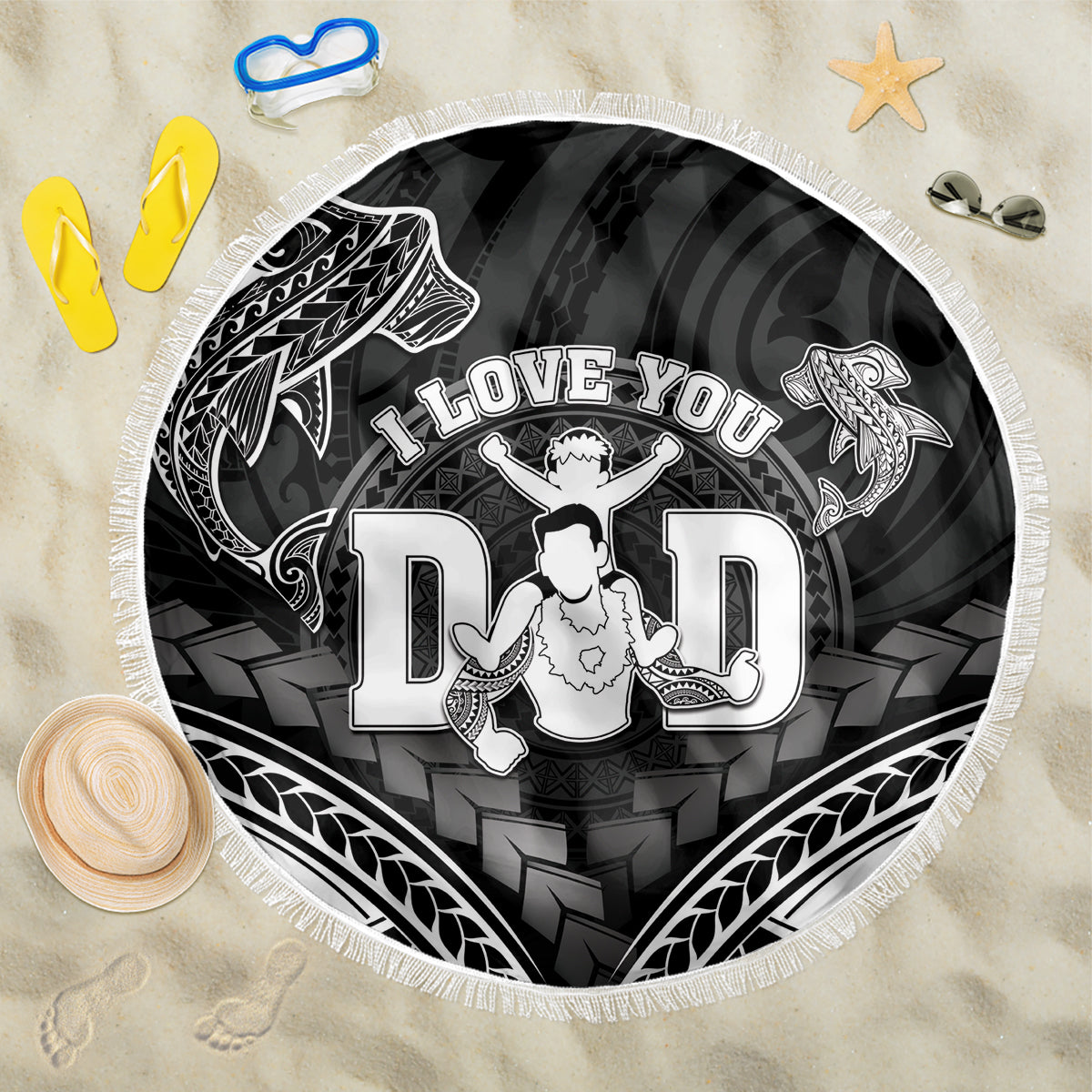 Happy Father's Day Beach Blanket I Love You Dad Polynesian Style