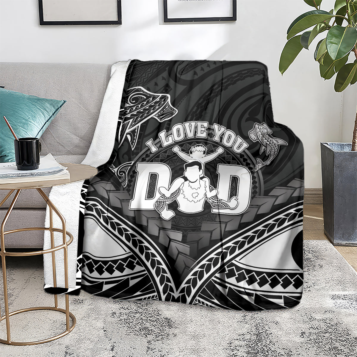 Happy Father's Day Blanket I Love You Dad Polynesian Style