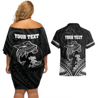 Personalised Happy Father's Day Couples Matching Off Shoulder Short Dress and Hawaiian Shirt I Love You Dad Polynesian Style