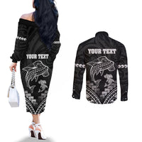 Personalised Happy Father's Day Couples Matching Off The Shoulder Long Sleeve Dress and Long Sleeve Button Shirt I Love You Dad Polynesian Style