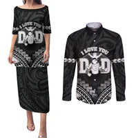Personalised Happy Father's Day Couples Matching Puletasi and Long Sleeve Button Shirt I Love You Dad Polynesian Style