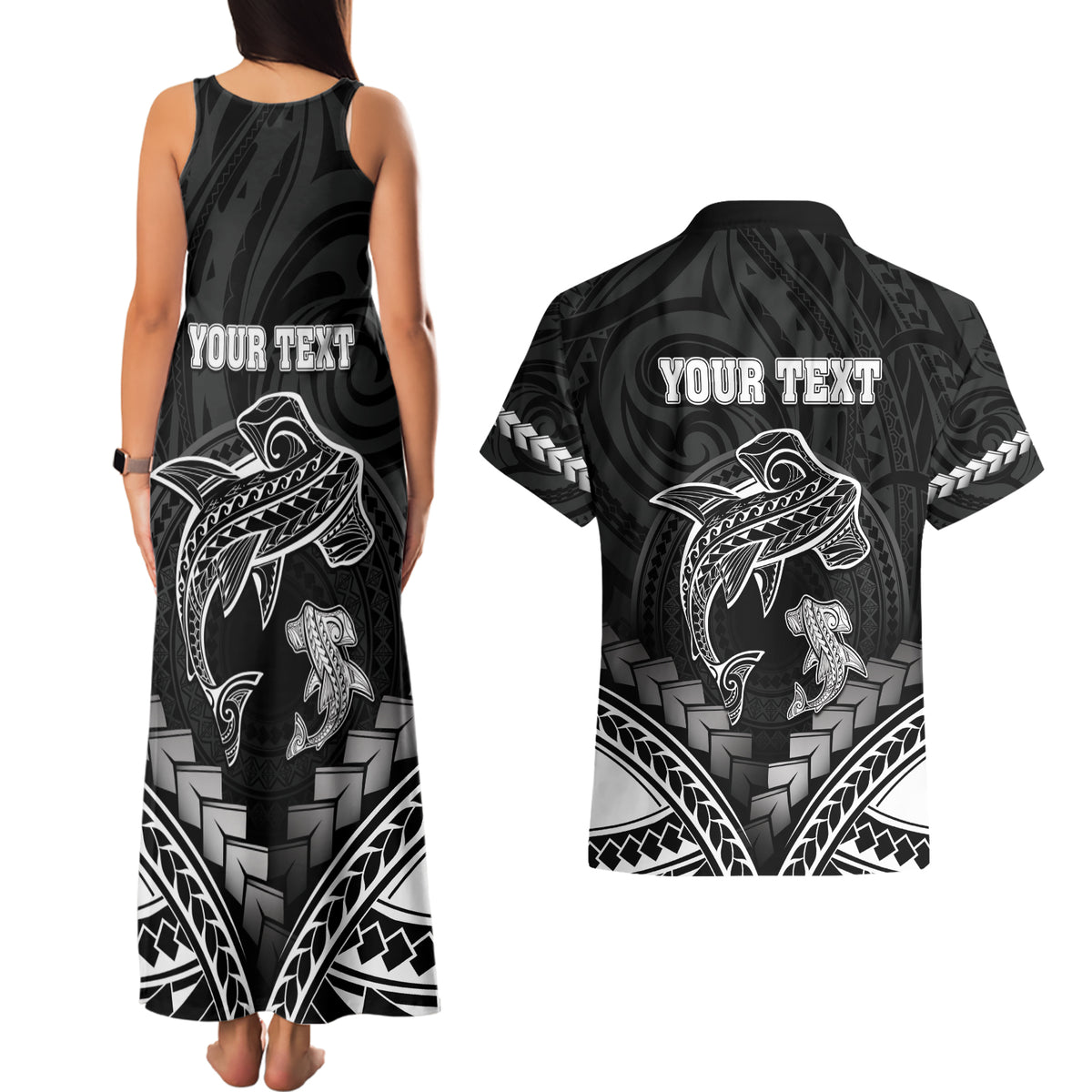 Personalised Happy Father's Day Couples Matching Tank Maxi Dress and Hawaiian Shirt I Love You Dad Polynesian Style