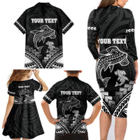 Personalised Happy Father's Day Family Matching Long Sleeve Bodycon Dress and Hawaiian Shirt I Love You Dad Polynesian Style