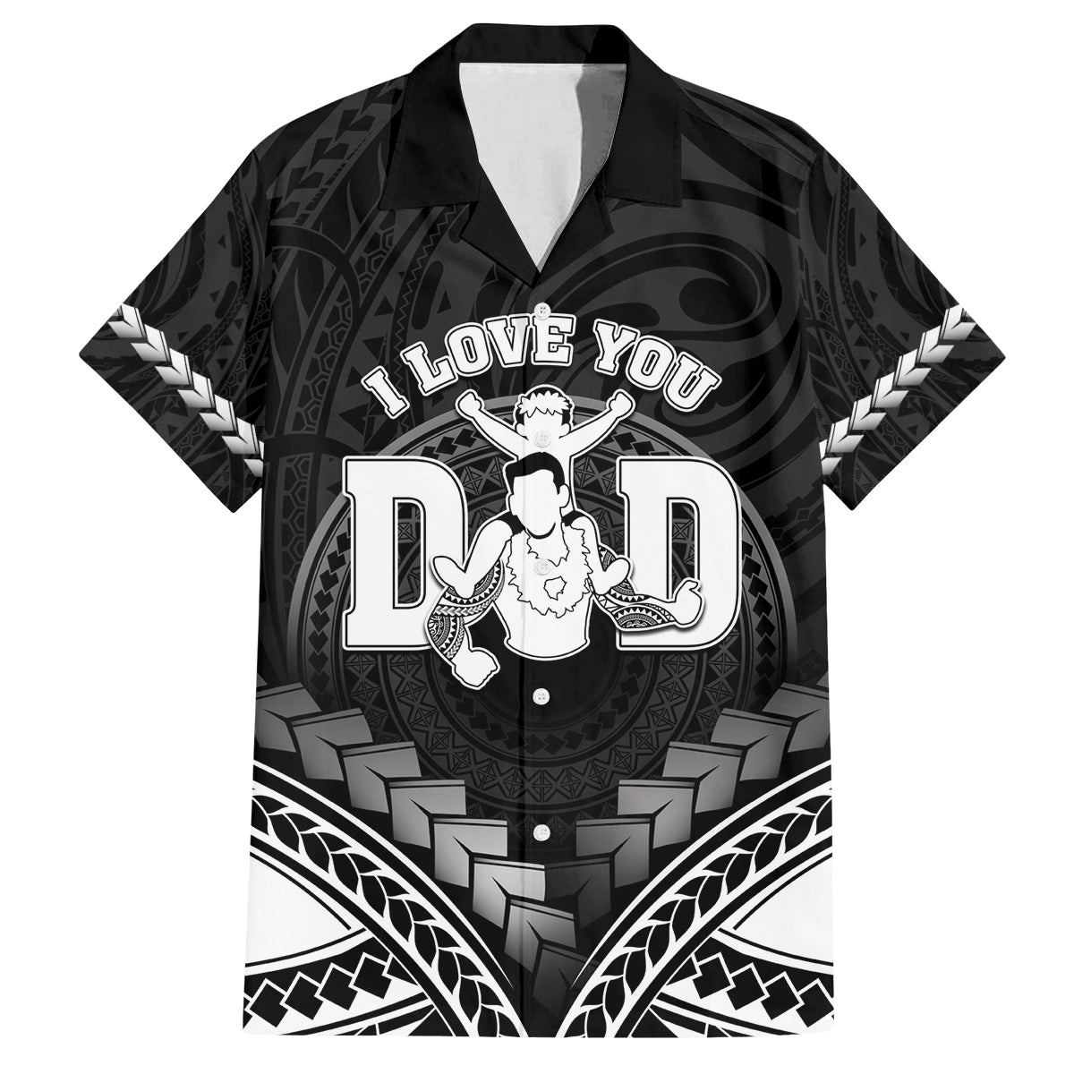 Personalised Happy Father's Day Family Matching Long Sleeve Bodycon Dress and Hawaiian Shirt I Love You Dad Polynesian Style