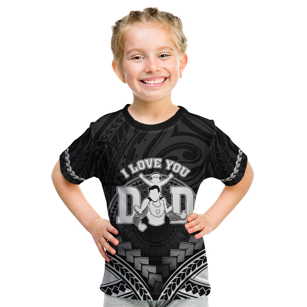 Personalised Happy Father's Day Kid T Shirt I Love You Dad Polynesian Style LT05 Black - Polynesian Pride