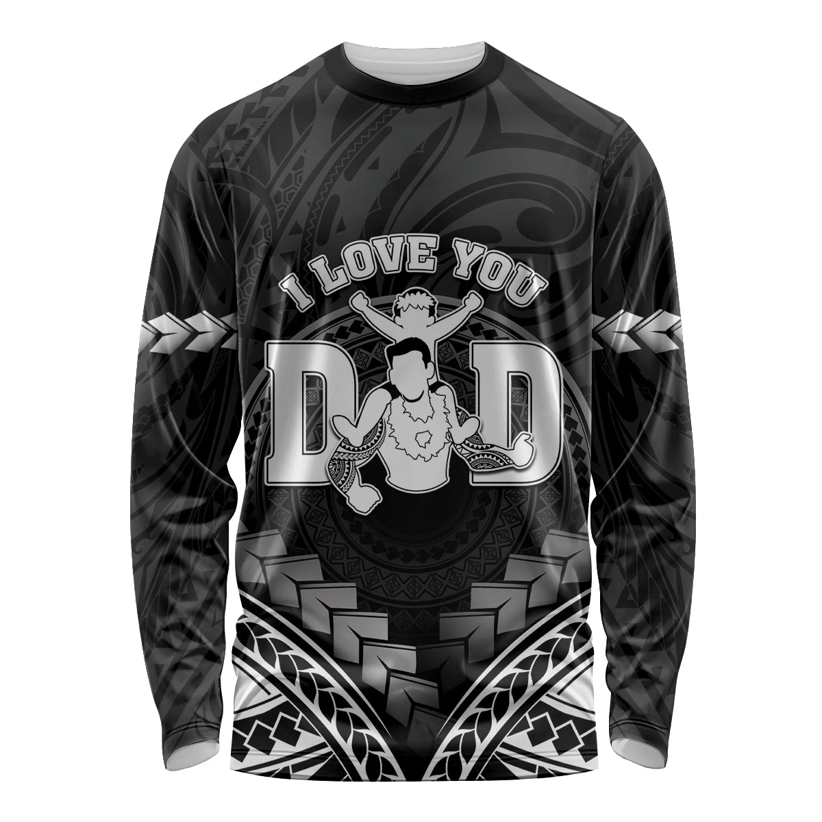 Personalised Happy Father's Day Long Sleeve Shirt I Love You Dad Polynesian Style LT05 Unisex Black - Polynesian Pride