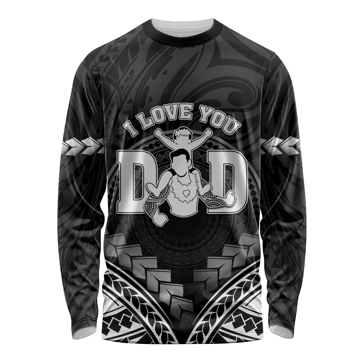 Personalised Happy Father's Day Long Sleeve Shirt I Love You Dad Polynesian Style