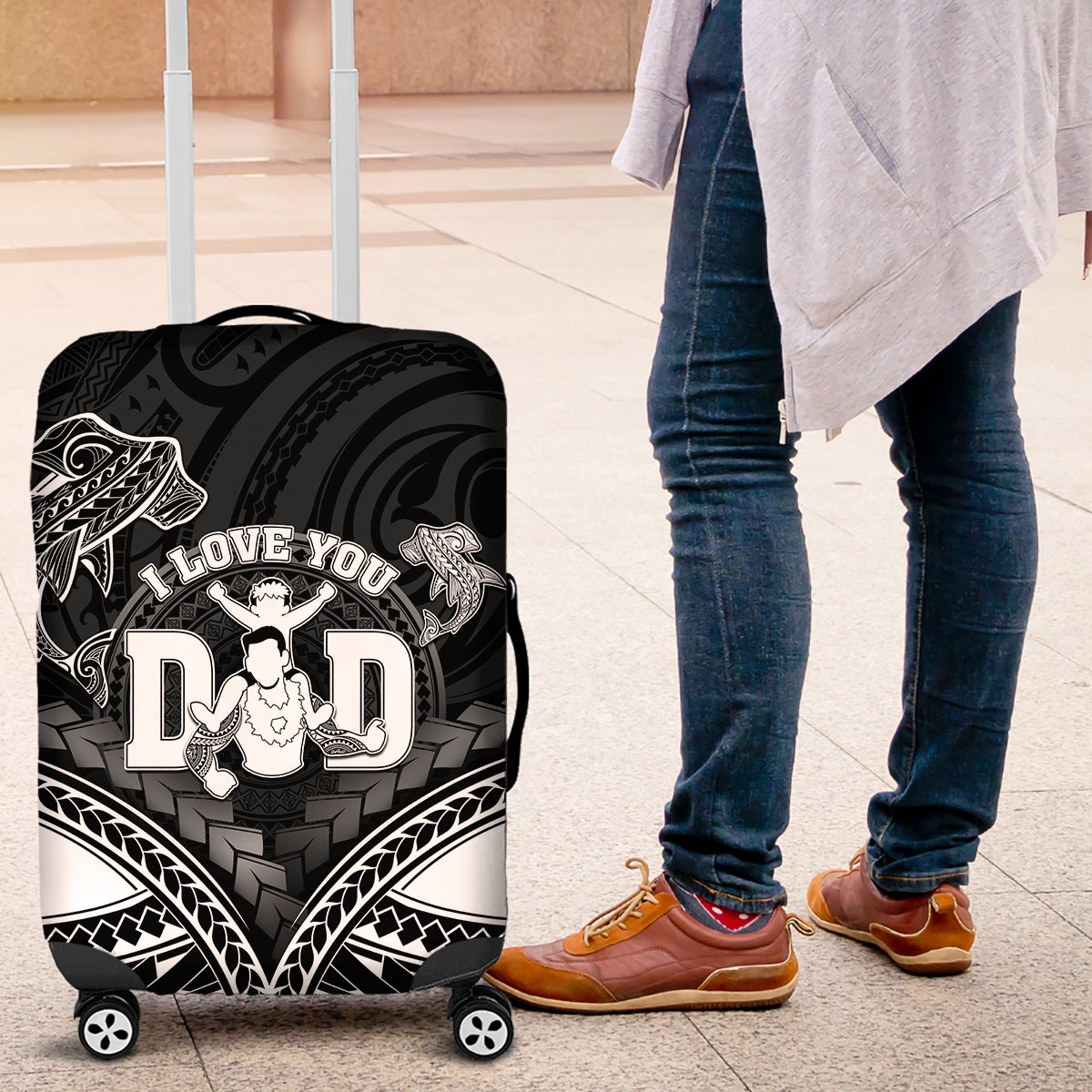 Happy Father's Day Luggage Cover I Love You Dad Polynesian Style LT05 Black - Polynesian Pride