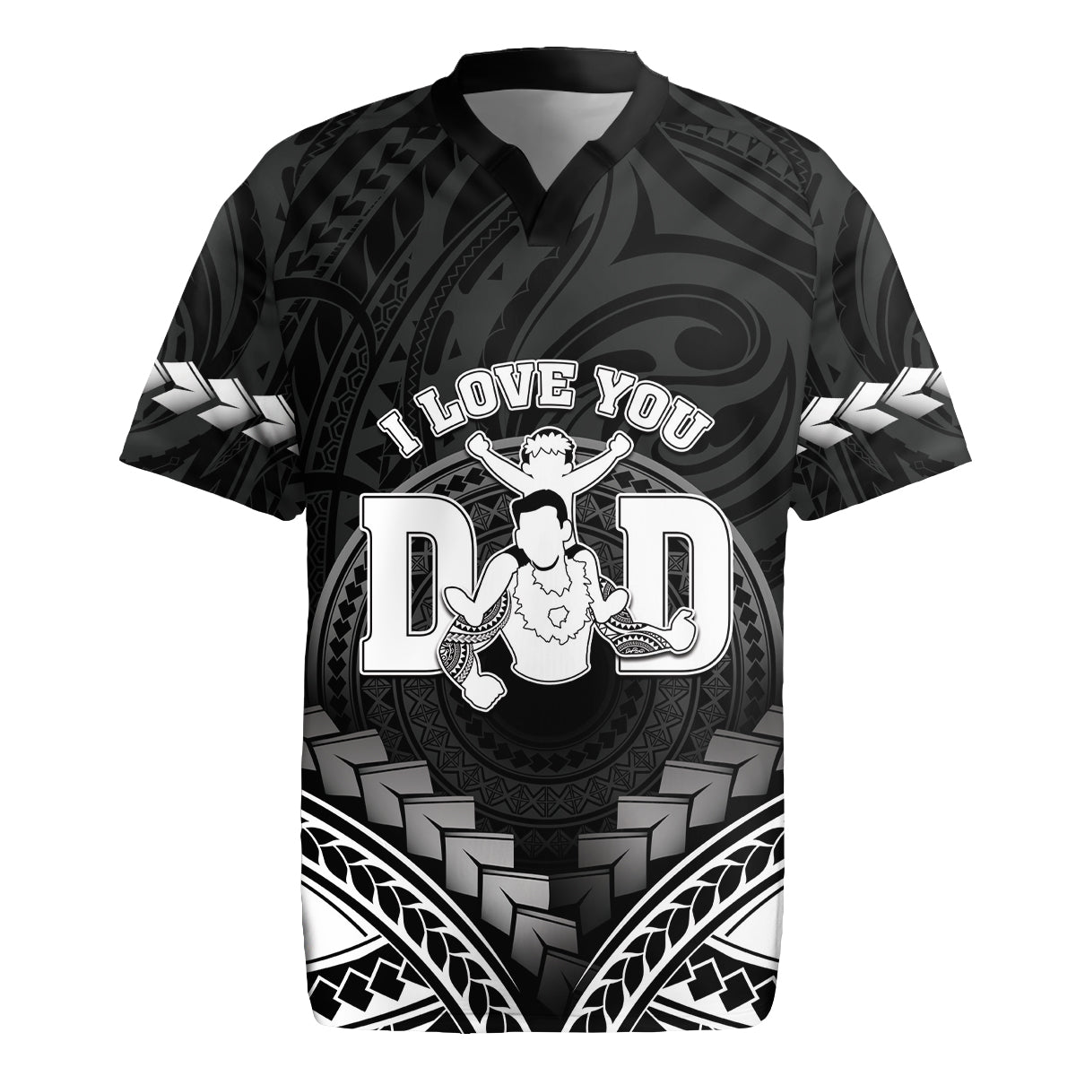 Personalised Happy Father's Day Rugby Jersey I Love You Dad Polynesian Style