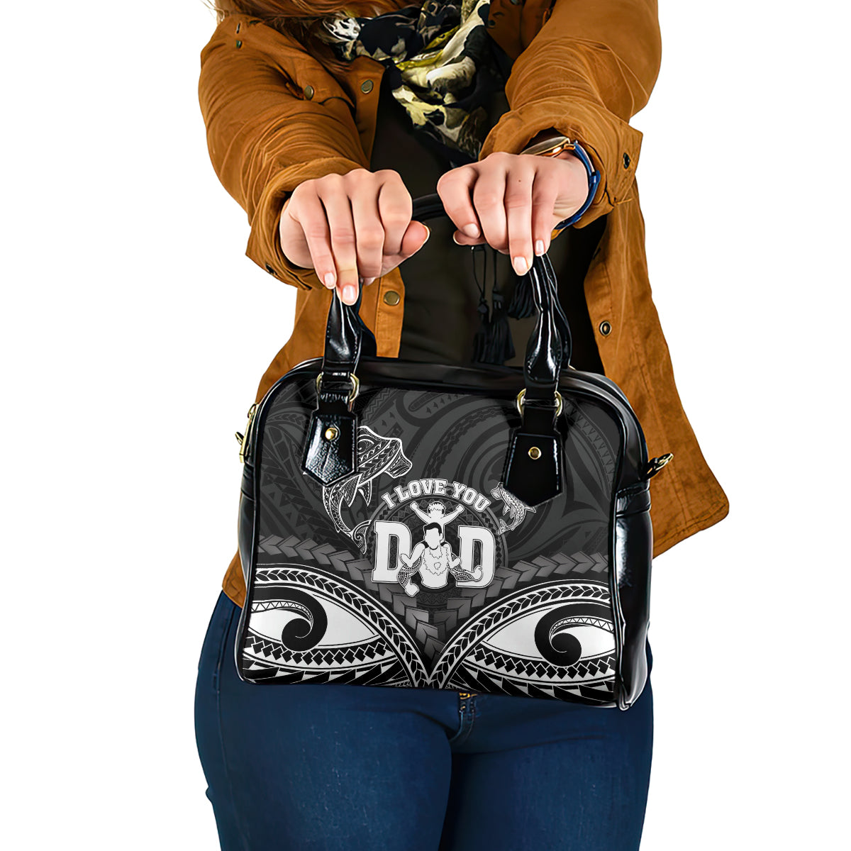 Happy Father's Day Shoulder Handbag I Love You Dad Polynesian Style LT05 One Size Black - Polynesian Pride