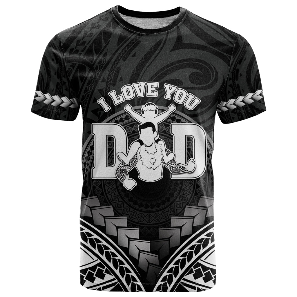 Personalised Happy Father's Day T Shirt I Love You Dad Polynesian Style LT05 Black - Polynesian Pride