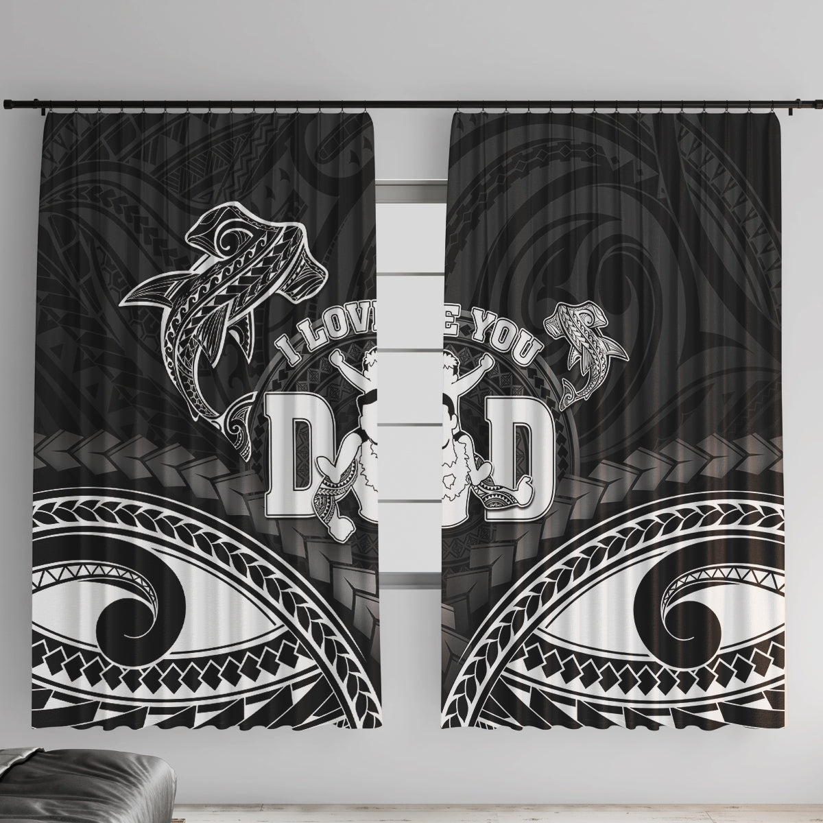 Happy Father's Day Window Curtain I Love You Dad Polynesian Style