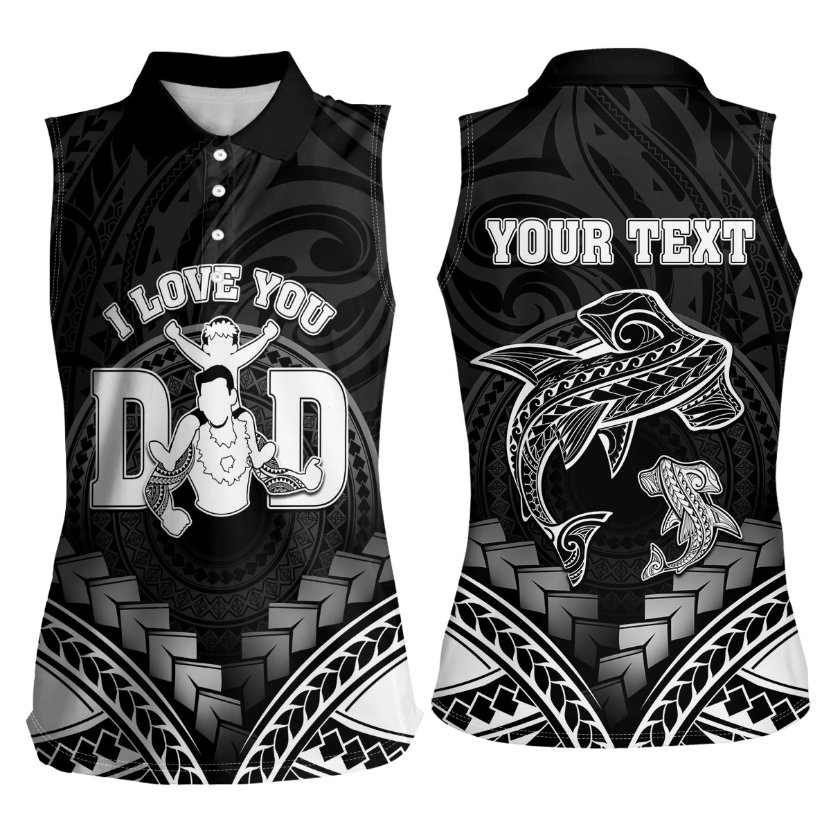 Personalised Happy Father's Day Women Sleeveless Polo Shirt I Love You Dad Polynesian Style