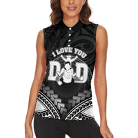 Personalised Happy Father's Day Women Sleeveless Polo Shirt I Love You Dad Polynesian Style