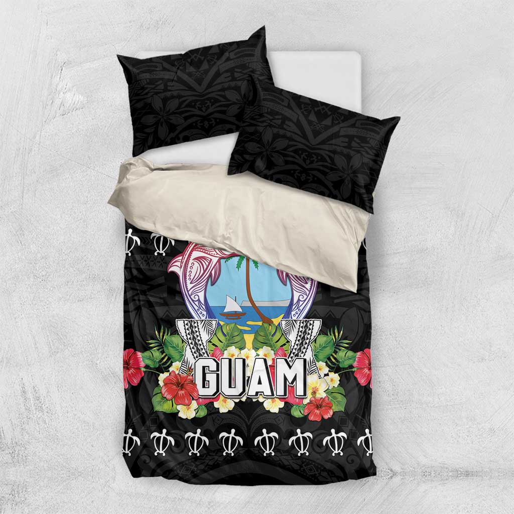 Guam Chamorro Bedding Set Tribal Latte Stone With Dolphins Black