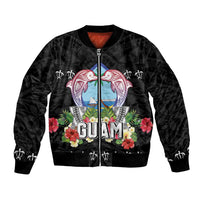 Guam Chamorro Bomber Jacket Tribal Latte Stone With Dolphins Black LT05 Unisex Black - Polynesian Pride