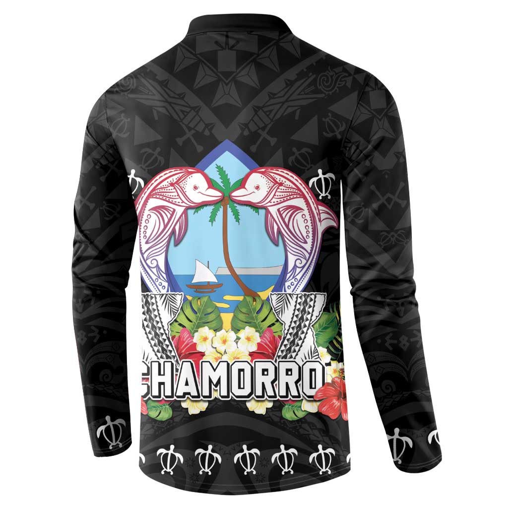 Guam Chamorro Button Sweatshirt Tribal Latte Stone With Dolphins Black