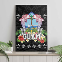 Guam Chamorro Canvas Wall Art Tribal Latte Stone With Dolphins Black