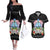 Guam Chamorro Couples Matching Off The Shoulder Long Sleeve Dress and Hawaiian Shirt Tribal Latte Stone With Dolphins Black