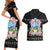 Guam Chamorro Couples Matching Short Sleeve Bodycon Dress and Hawaiian Shirt Tribal Latte Stone With Dolphins Black