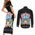 Guam Chamorro Couples Matching Short Sleeve Bodycon Dress and Long Sleeve Button Shirt Tribal Latte Stone With Dolphins Black