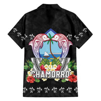 Guam Chamorro Family Matching Off Shoulder Short Dress and Hawaiian Shirt Tribal Latte Stone With Dolphins Black