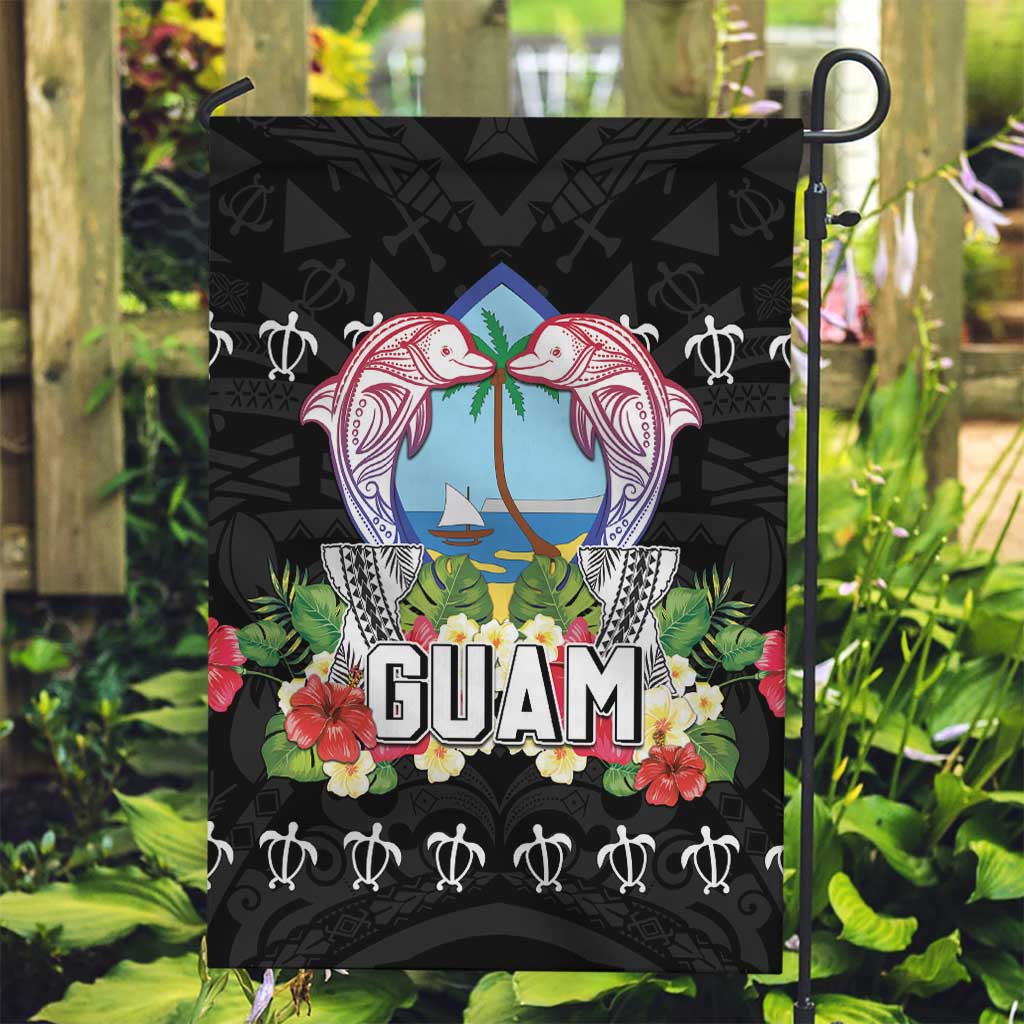 Guam Chamorro Garden Flag Tribal Latte Stone With Dolphins Black