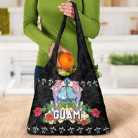 Guam Chamorro Grocery Bag Tribal Latte Stone With Dolphins Black