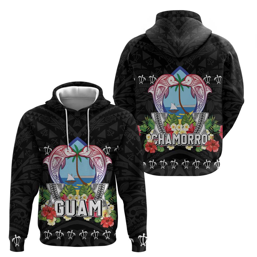 Guam Chamorro Hoodie Tribal Latte Stone With Dolphins Black