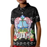 Guam Chamorro Kid Polo Shirt Tribal Latte Stone With Dolphins Black