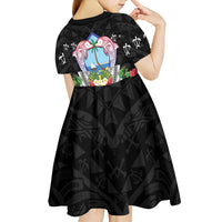 Guam Chamorro Kid Short Sleeve Dress Tribal Latte Stone With Dolphins Black
