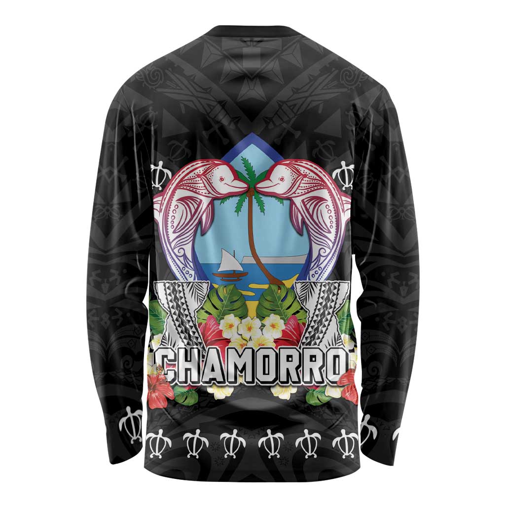 Guam Chamorro Long Sleeve Shirt Tribal Latte Stone With Dolphins Black