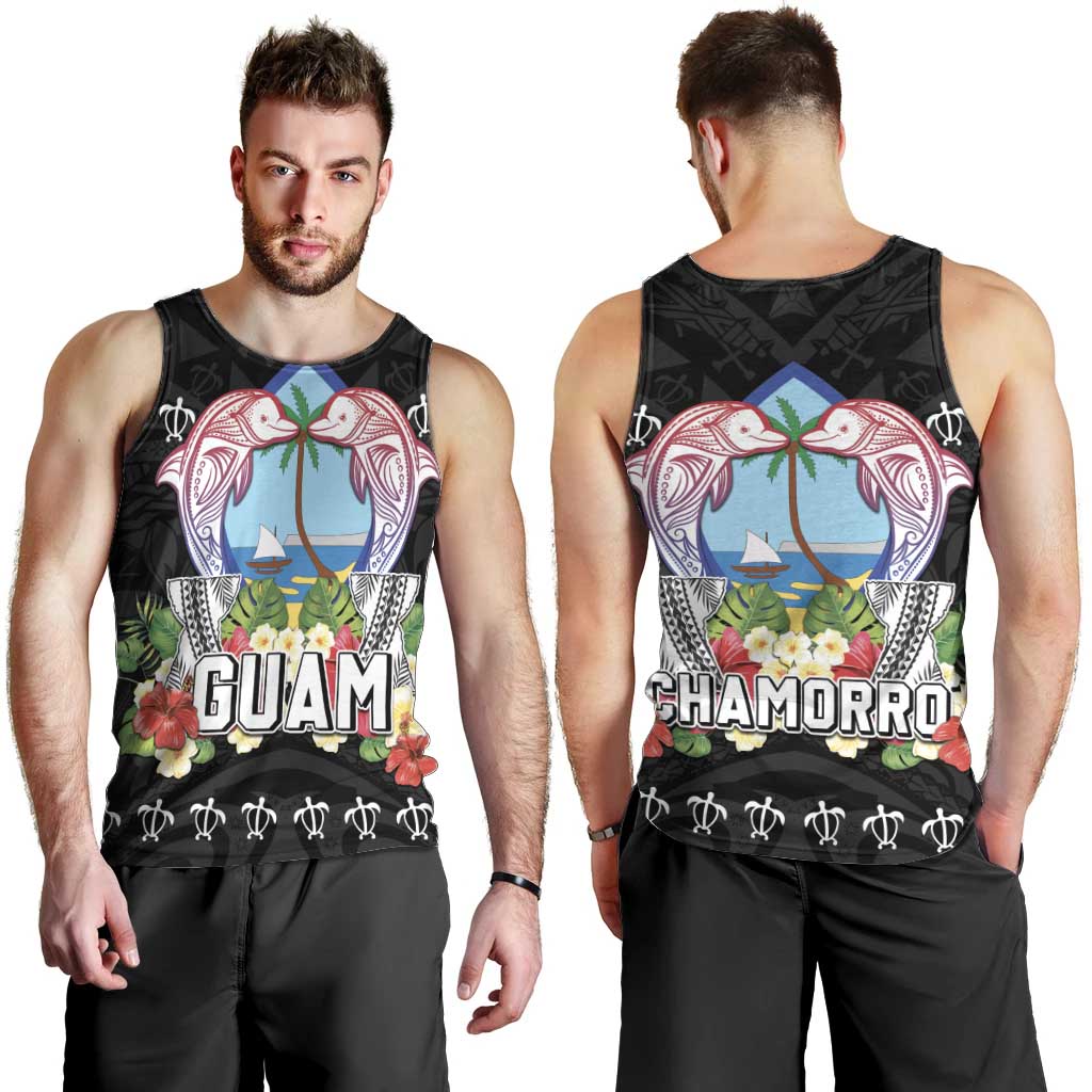 Guam Chamorro Men Tank Top Tribal Latte Stone With Dolphins Black