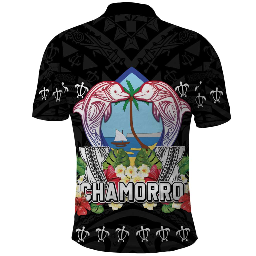 Guam Chamorro Polo Shirt Tribal Latte Stone With Dolphins Black