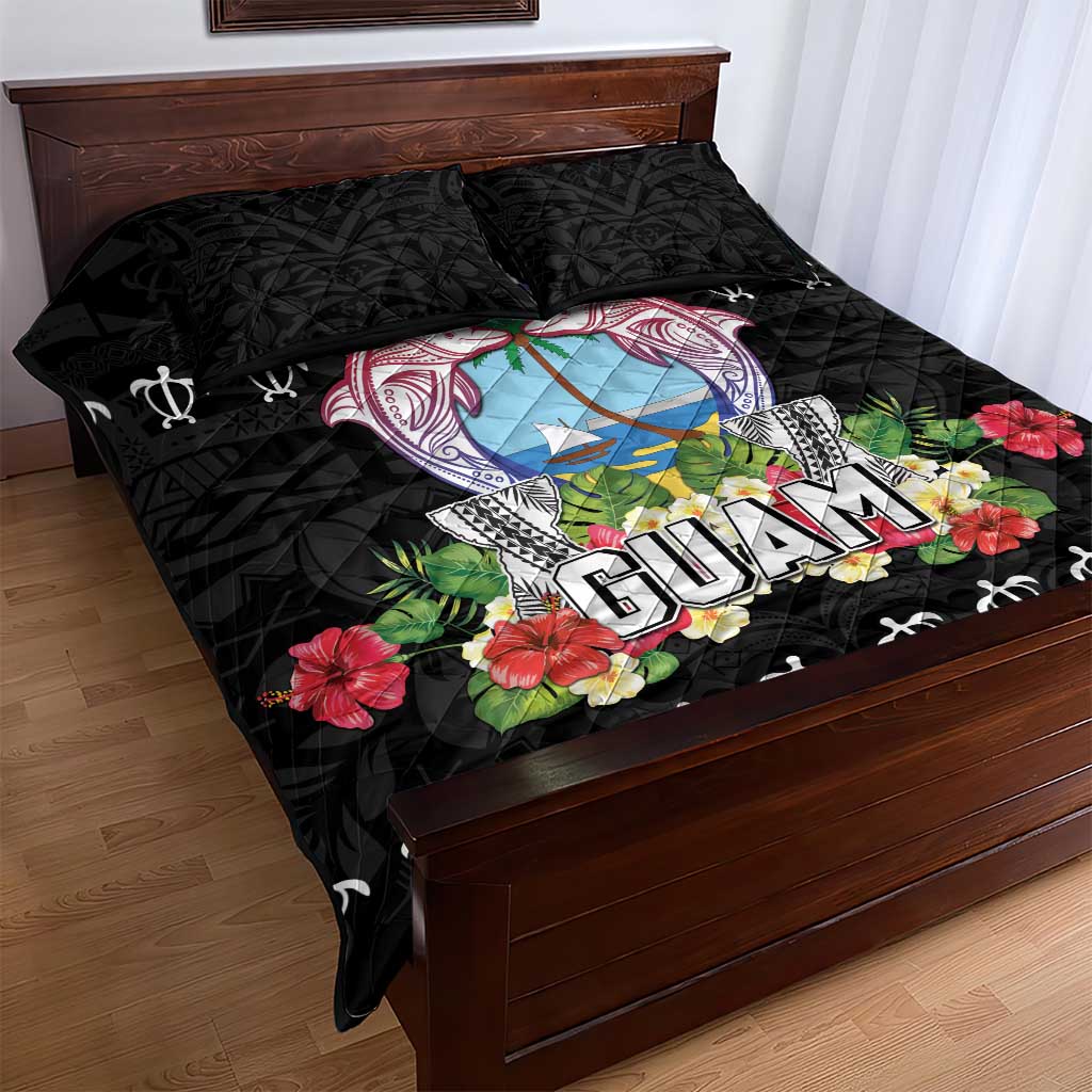 Guam Chamorro Quilt Bed Set Tribal Latte Stone With Dolphins Black