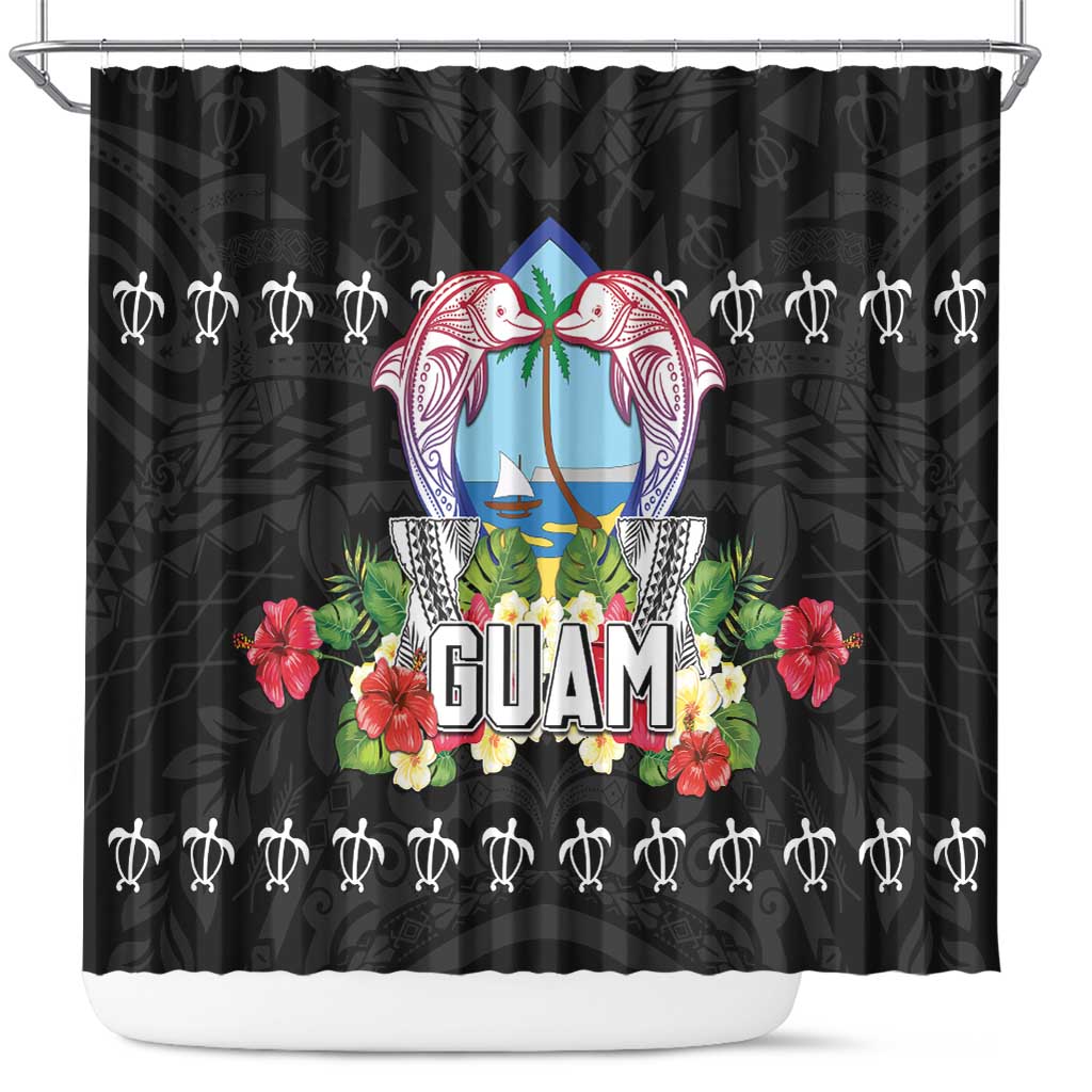 Guam Chamorro Shower Curtain Tribal Latte Stone With Dolphins Black