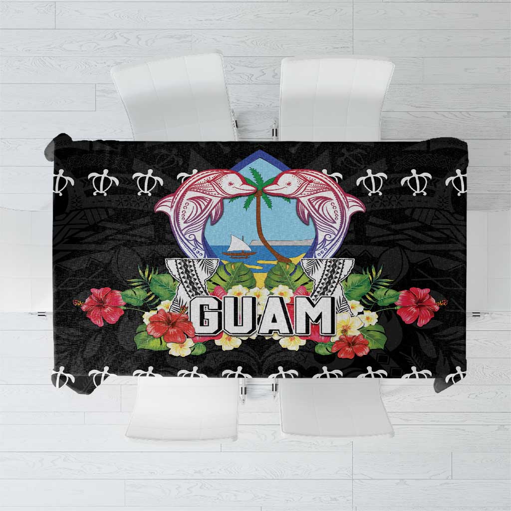 Guam Chamorro Tablecloth Tribal Latte Stone With Dolphins Black