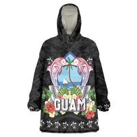 Guam Chamorro Wearable Blanket Hoodie Tribal Latte Stone With Dolphins Black