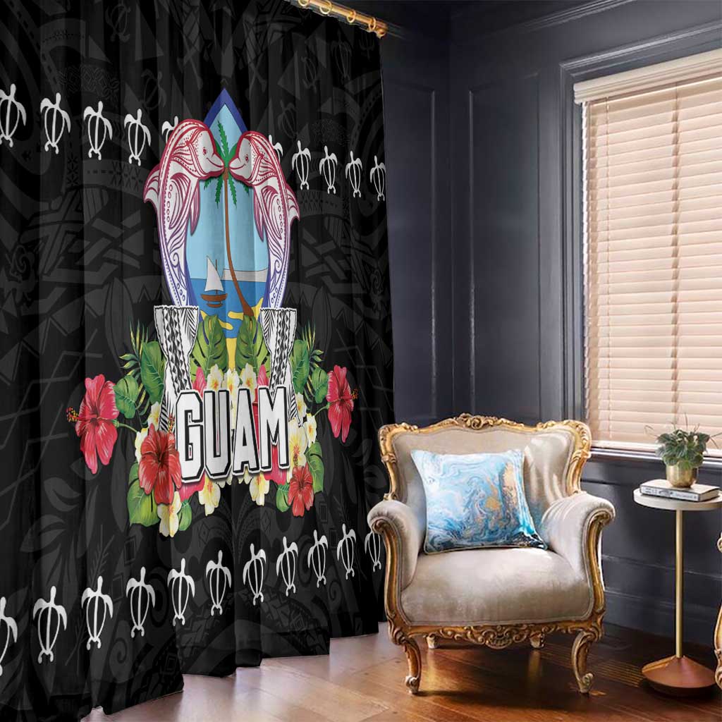 Guam Chamorro Window Curtain Tribal Latte Stone With Dolphins Black