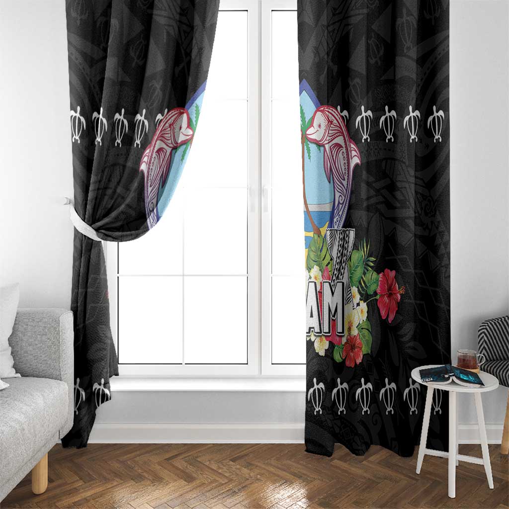 Guam Chamorro Window Curtain Tribal Latte Stone With Dolphins Black