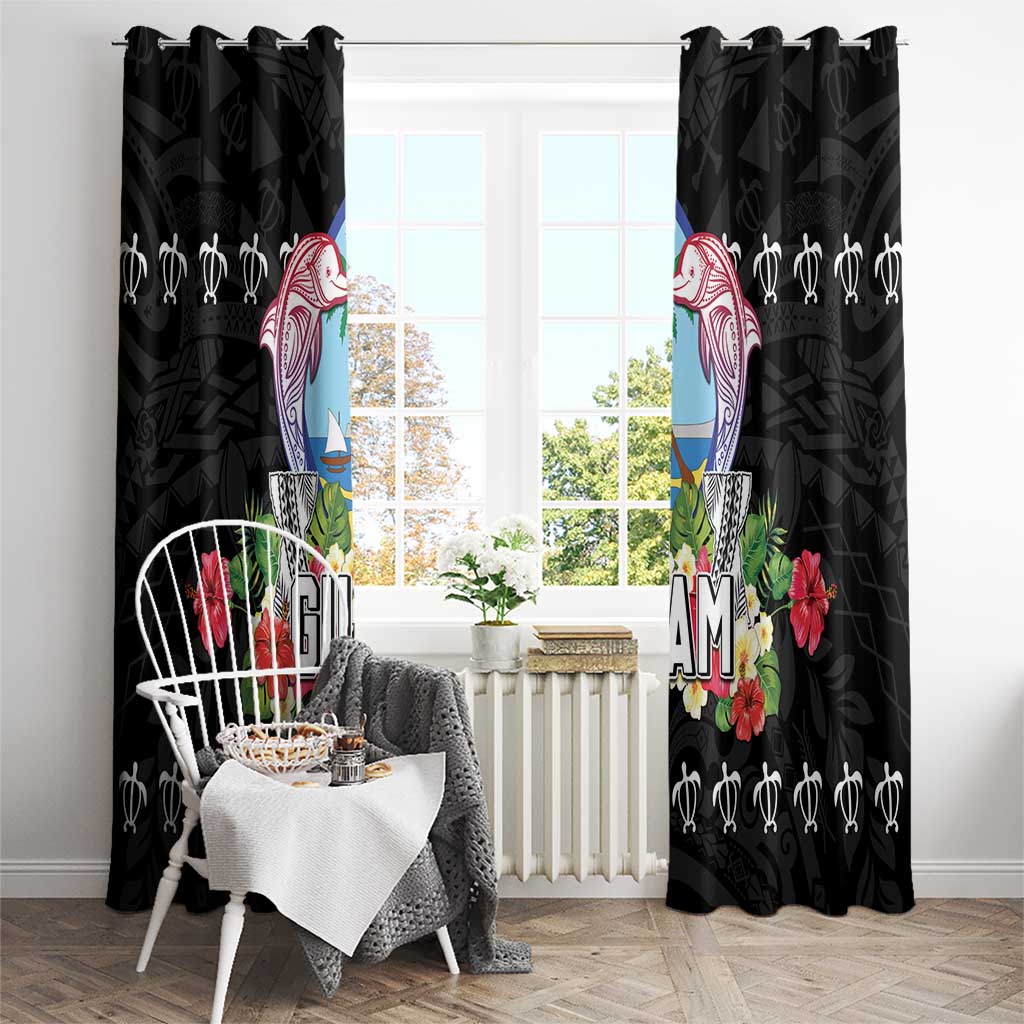Guam Chamorro Window Curtain Tribal Latte Stone With Dolphins Black