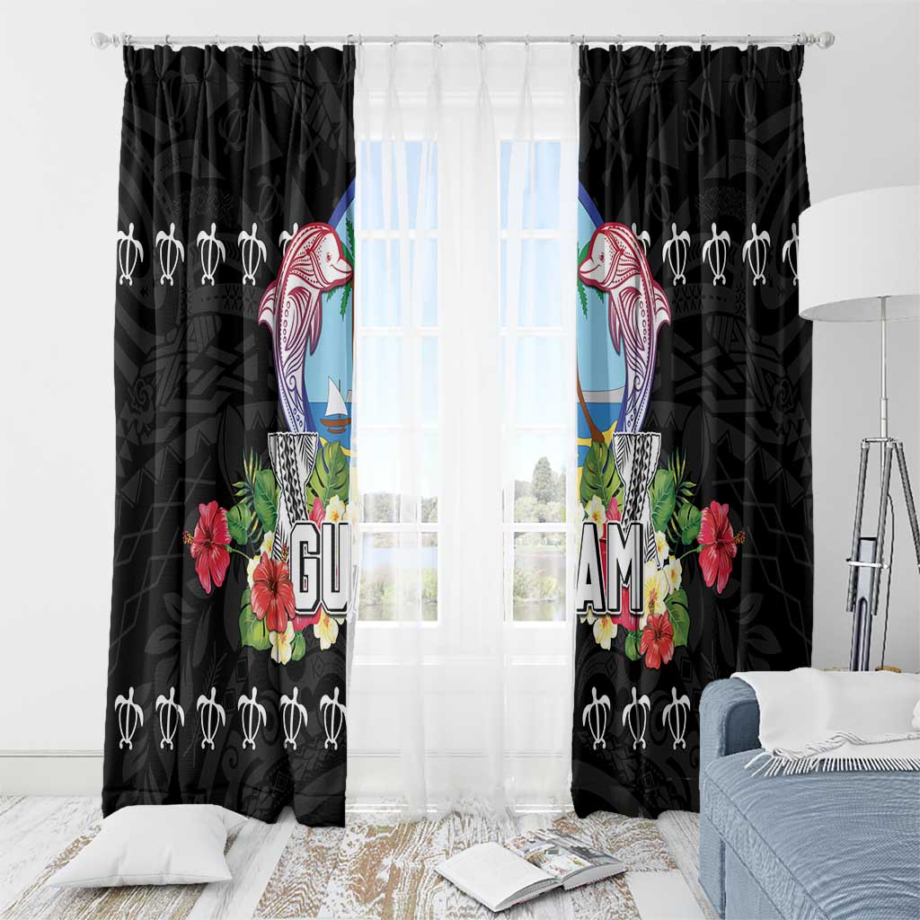 Guam Chamorro Window Curtain Tribal Latte Stone With Dolphins Black