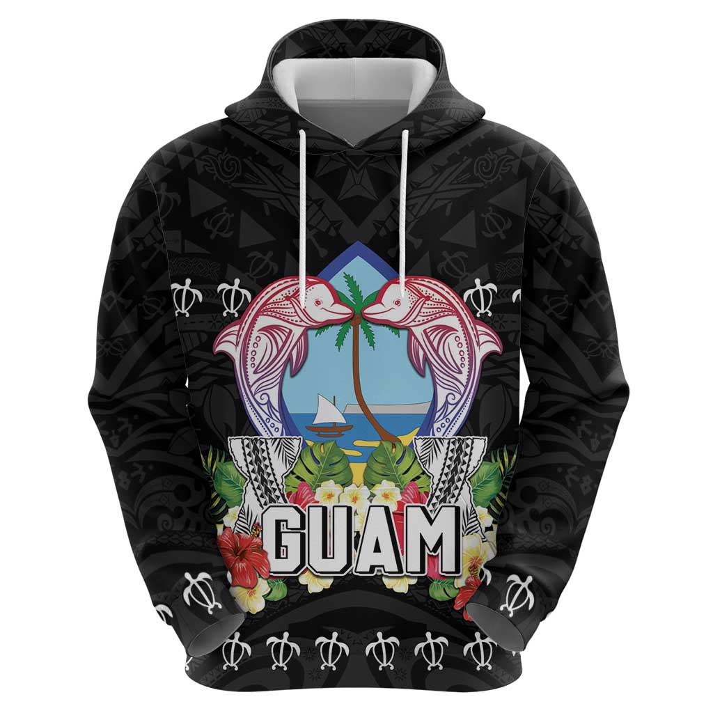Guam Chamorro Zip Hoodie Tribal Latte Stone With Dolphins Black