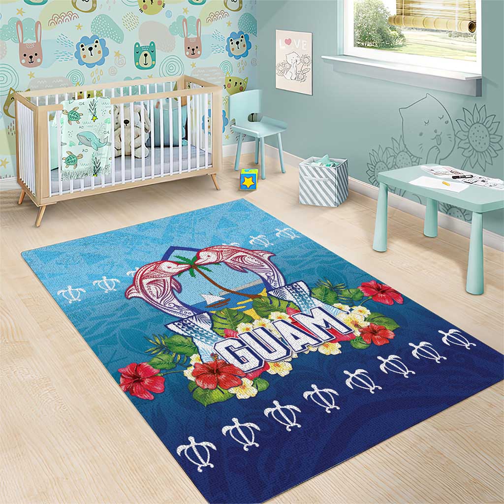 Guam Chamorro Area Rug Tribal Latte Stone With Dolphins Blue